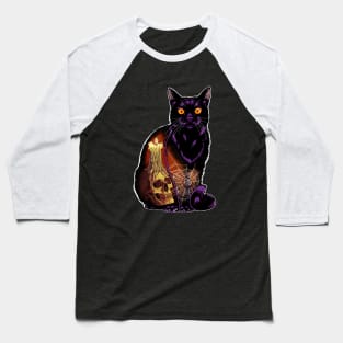 Halloween Cat with Skull Baseball T-Shirt